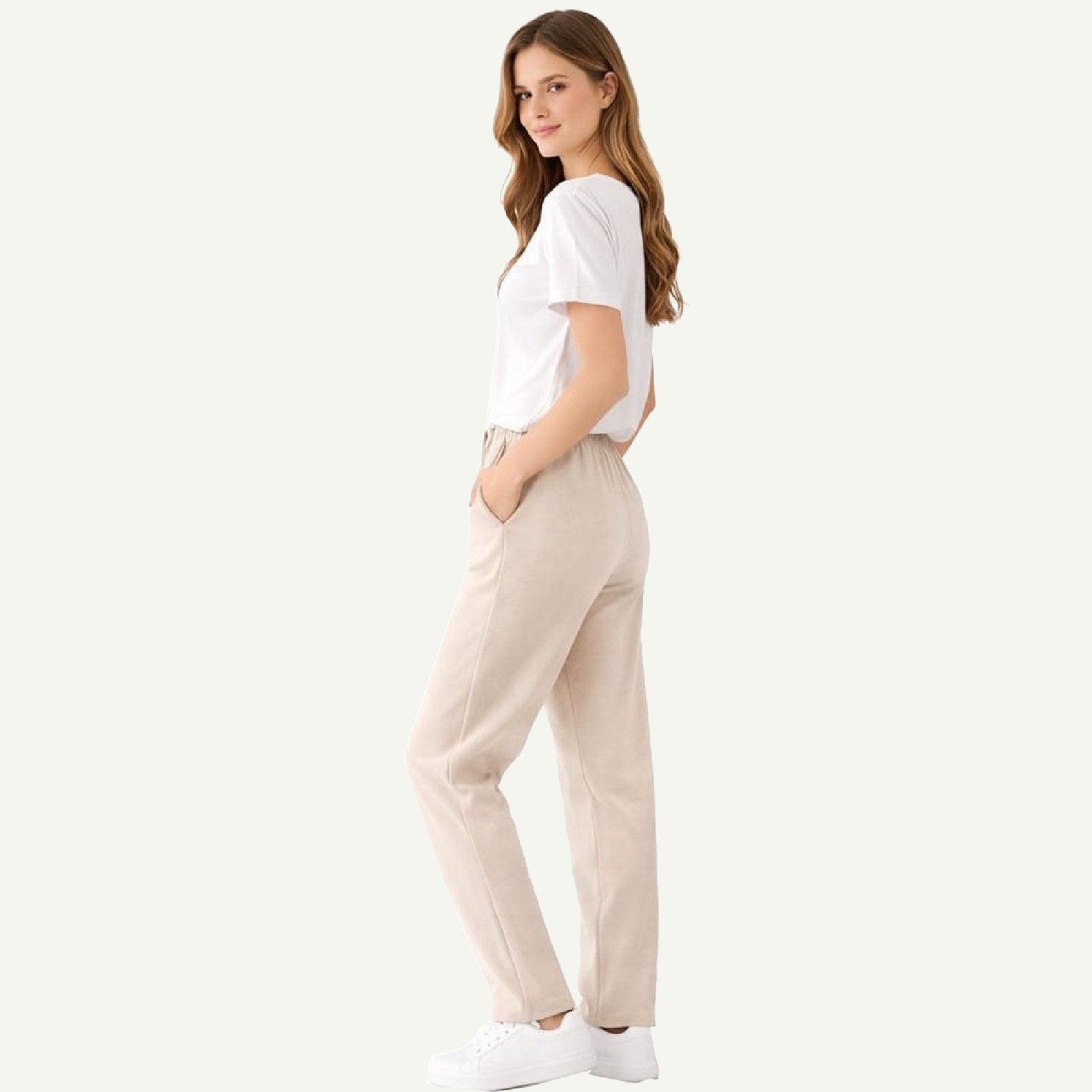 Παντελόνι jersey κλασική γραμμή ελαστικό τεσσάρων εποχών Μπεζ - Image 5