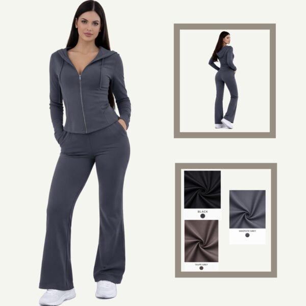 Αθλητικό Σετ Λύκρα με Ζακέτα & Wide Leg Fit Παντελόνι Grey Graphite