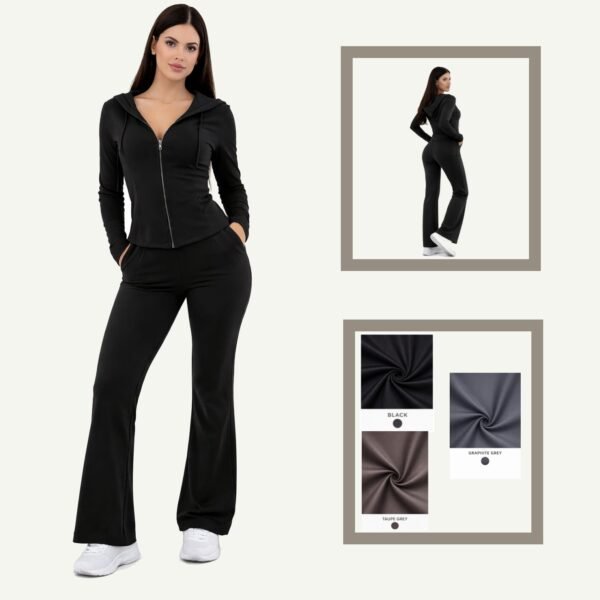 Αθλητικό Σετ Λύκρα με Ζακέτα & Wide Leg Fit Παντελόνι Μαύρο