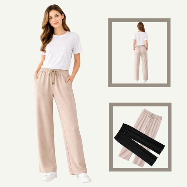 Παντελόνα ζέρσεϊ ίσια γραμμή χυτή και ανάλαφρη Μπεζ