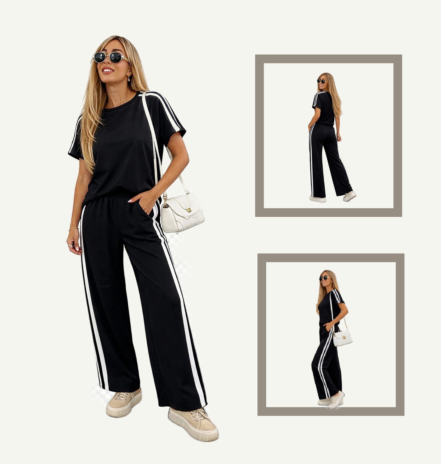 Σετ φόρμας μπλε με ρίγα στο πλάι & oversized t-shirt One Size