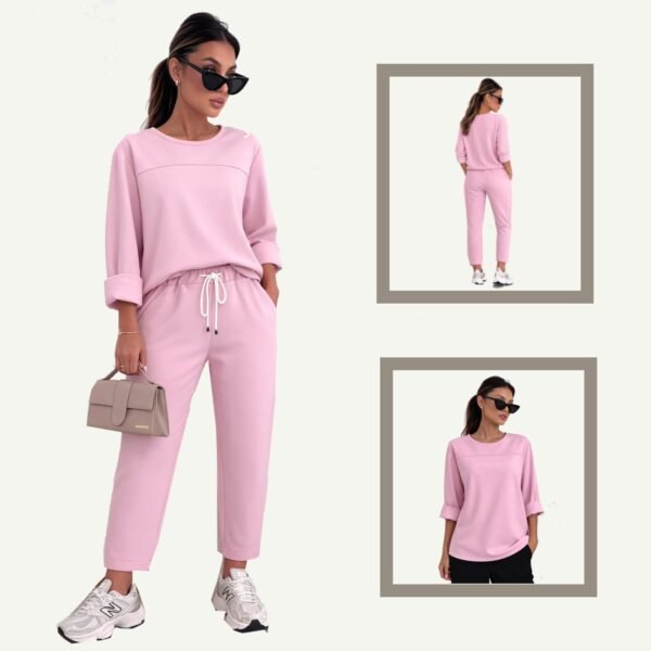 Σετ φόρμας ροζ one size με φαρδιά μπλούζα και παντελόνι