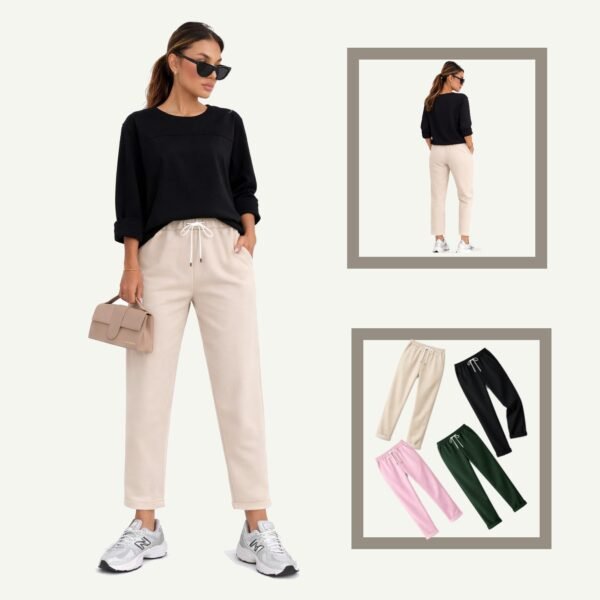 Παντελόνι φόρμας one size σε άνετη γραμμή με ελαφρύ στένεμα Εκρού