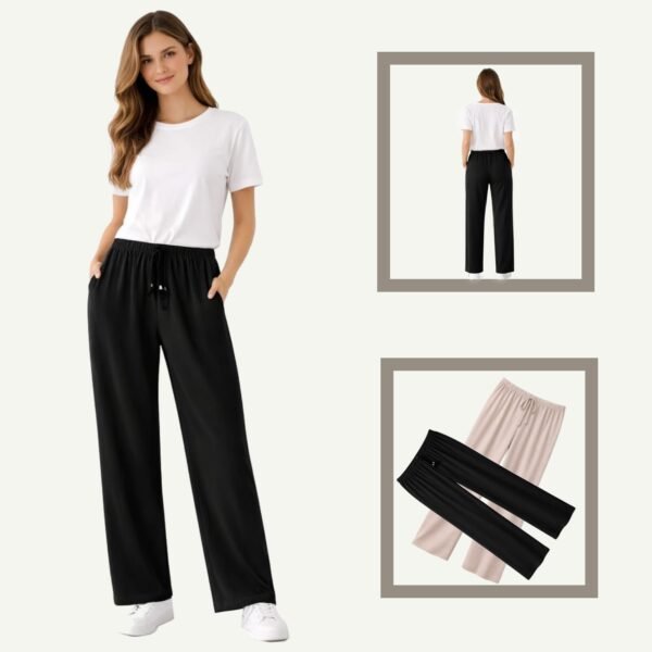 Παντελόνα ζέρσεϊ ίσια γραμμή χυτή και ανάλαφρη Μαύρο