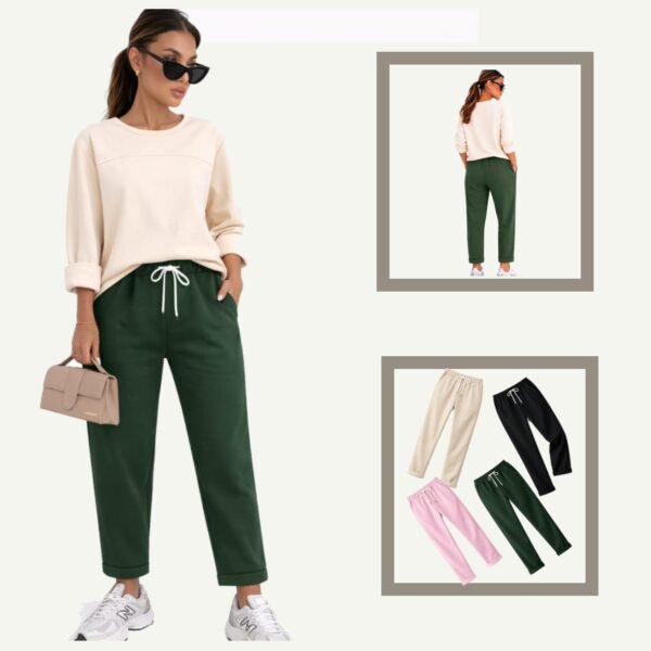 Παντελόνι φόρμας one size σε άνετη γραμμή με ελαφρύ στένεμα Πράσινο Κυπαρισί