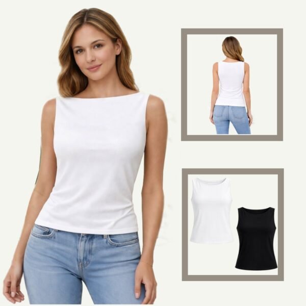 Αμάνικη μπλούζα με χαμόγελο λαιμόκοψης – χαλαρά εφαρμοστή γραμμή Λευκό