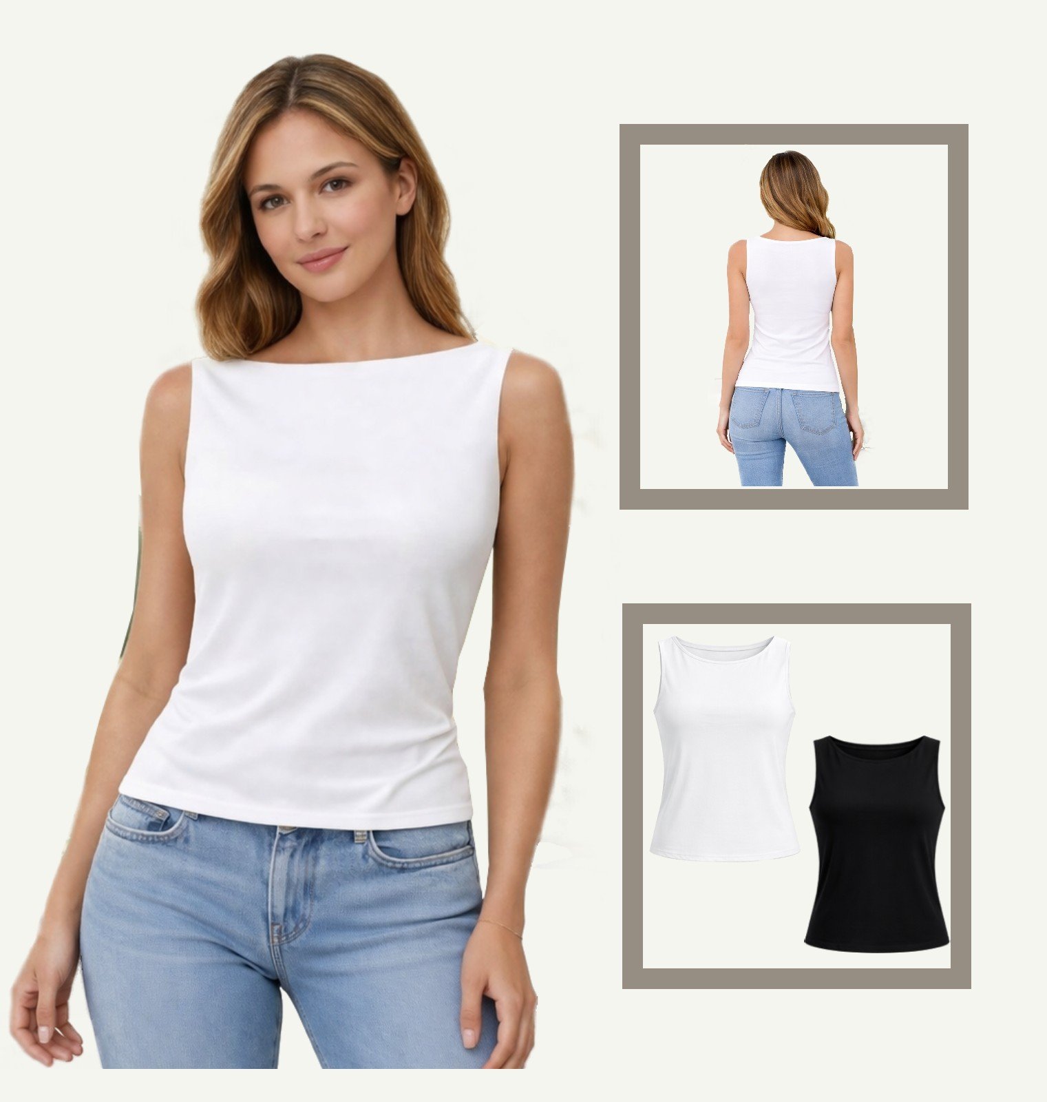 Αμάνικη μπλούζα με χαμόγελο λαιμόκοψης – χαλαρά εφαρμοστή γραμμή Λευκό