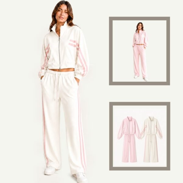 Γυναικείο Σετ Φόρμας Oversized Διπλής Όψης Χρωμάτων – Off White & Pink