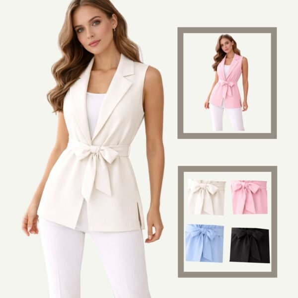 Casual Chic Αμάνικη Ζακέτα με Ζώνη One Size