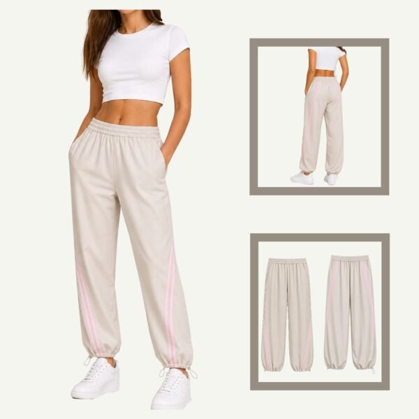 Γυναικείο Παντελόνι Φόρμας Oversized με Ροζ Ρίγες