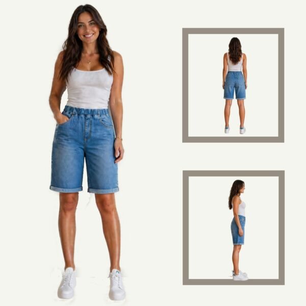 Γυναικεία Denim Βερμούδα Relaxed Fit με Λάστιχο Μέσης